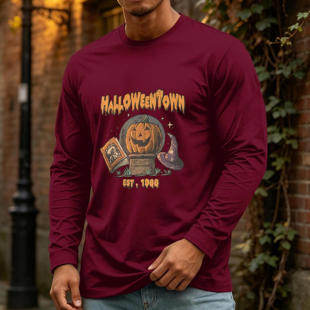 Men's Halloween Long Sleeve Neck Casual Pullover T-Shirt for Party and Holiday