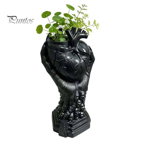 Anatomical Heart Planter Hand Holding Human Organ Vase, Gothic Shaped Succulent Plant Container Spooky Halloween Desktop Flower Pot for Living