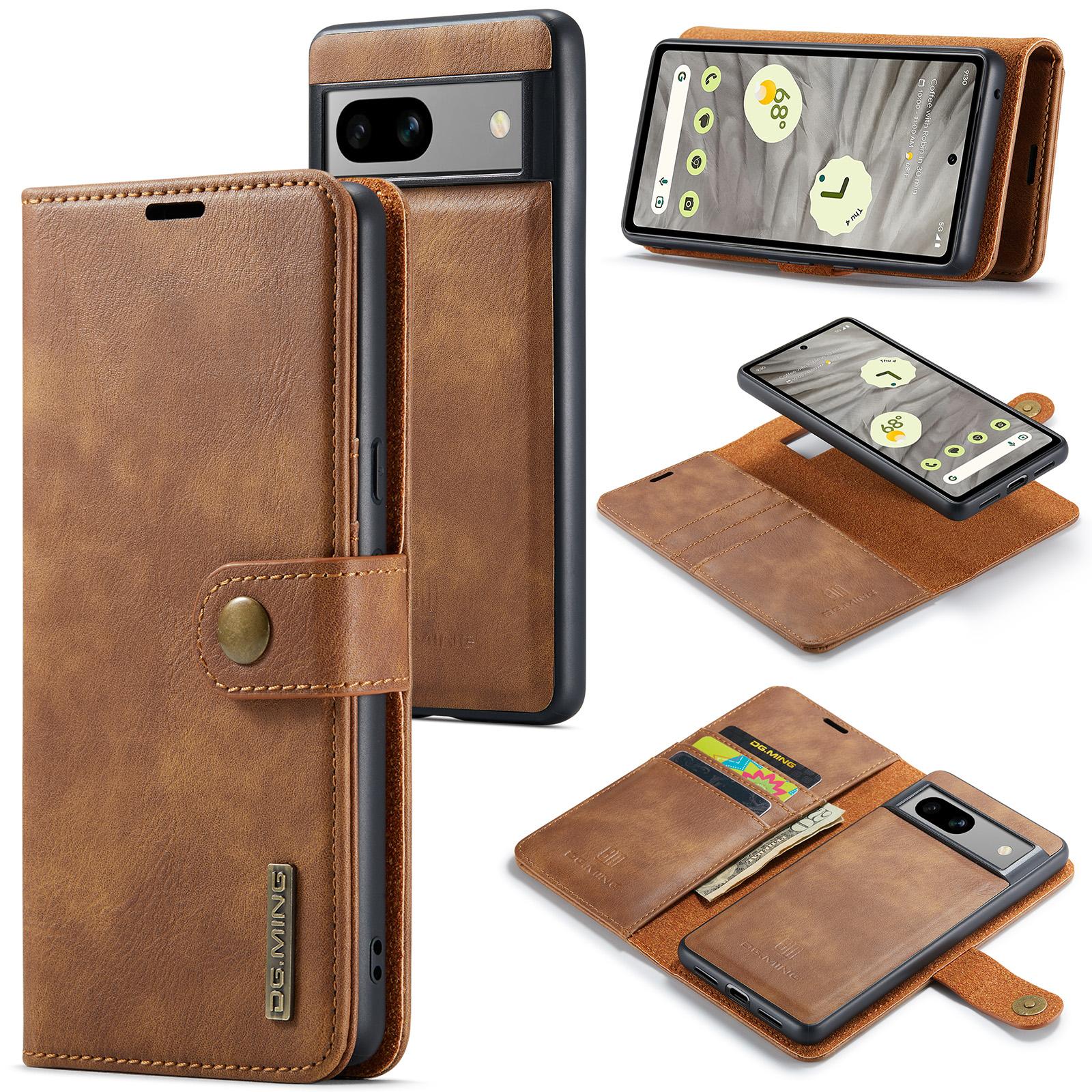 

DG.MING for Google Pixel 8a Case Removable 2 in 1 Split Leather Folio Phone Cover Brown