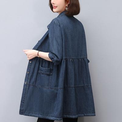 Large Size Spring and Autumn Mid Length Trench Coat, Women's New Denim Top