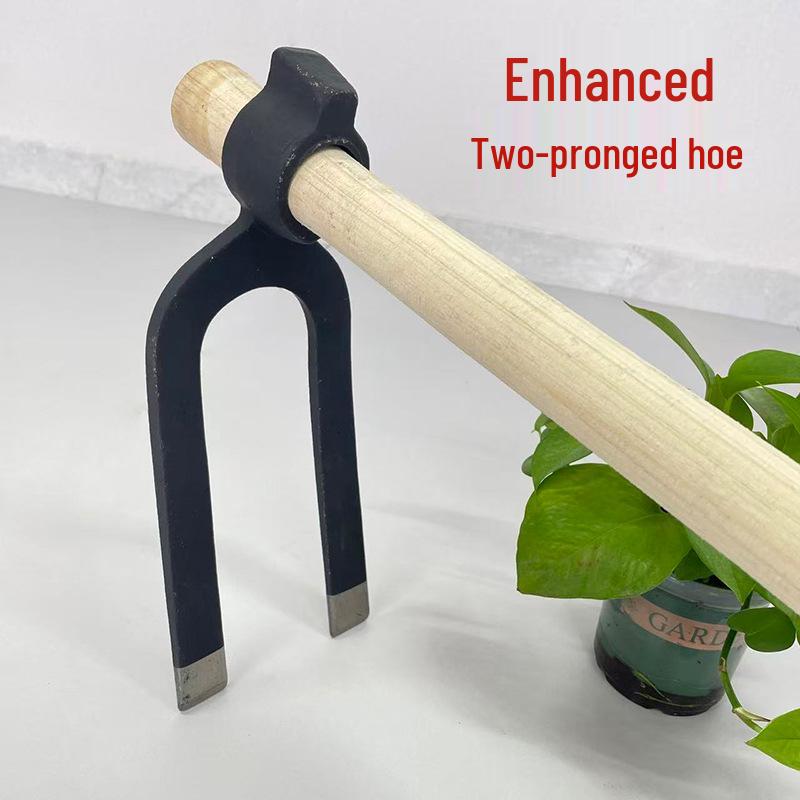 Double-Tined Multifunctional Hoe: Soil Digging, Reclaiming, and Loosening Garden Tool for Vegetable Planting and Wasteland Management.