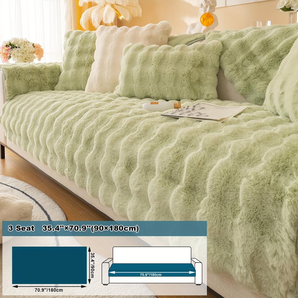 1pc Imitation Rabbit Plush Sofa Cushion, Fuzzy Non Slip Sofa Slipcover, Furniture Protector, For Bedroom Office Living Room Decor
