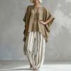 Women T-shirt Pants Two Piece Set Summer O-Neck Short Batwing Sleeves Shirt Striped Trousers Loose Casual Top Pants Suit