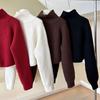 Poloviční vysoký límeček na zip Pletený svetr pro ženy Podzimní Lucerna Rukáv Vintage Volné Pulovry Svetry Zimní Silné Ležérní Jednobarevné Teplé svetry 25404