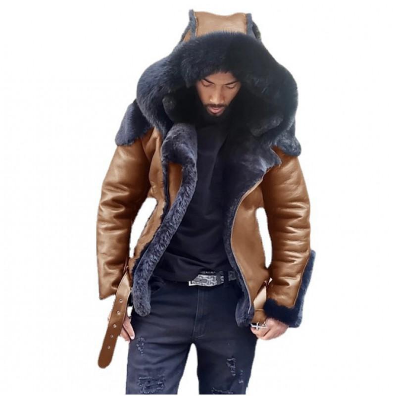 Ethnic Style Plush Fur Winter Coat Men Women Warm Outdoor Hooded Overcoat Solid Color S-5XL