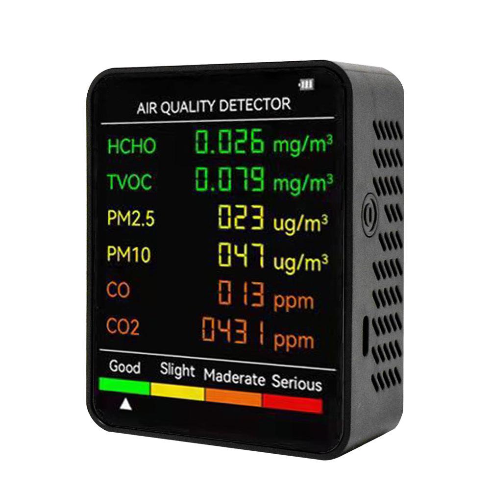 6-in-1 Air Quality Monitor: Formaldehyde, PM2.5, CO2, and TVOC Detection