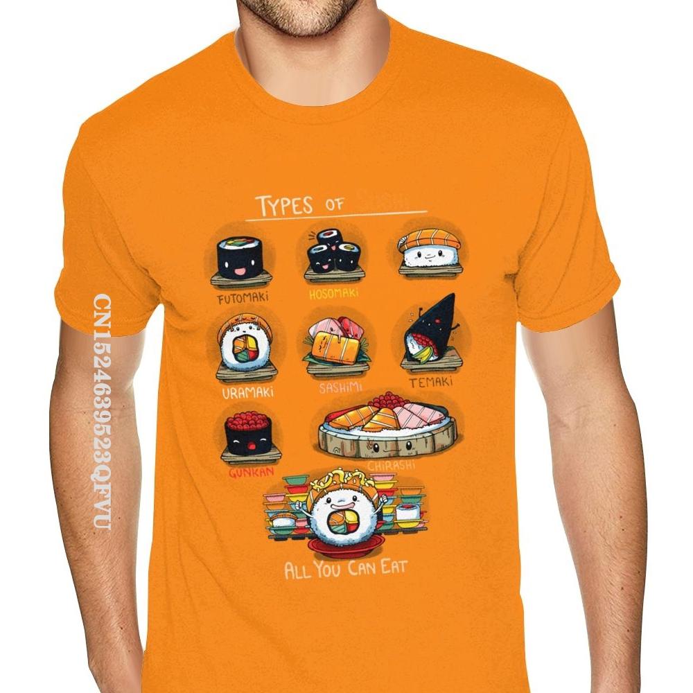 Cheap Graphic Types Of Sushi Tees Shirts Men's Make Your Own Gothic Style Anime Tshirt Retro Cotton O Neck Shirt
