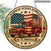 2D Flat - 1Pc Round Aluminum Hanging Sign, Vintage Decorative Plaque about American Flag Trucks, "American Patriotism" Decorative Sign, Suitable for