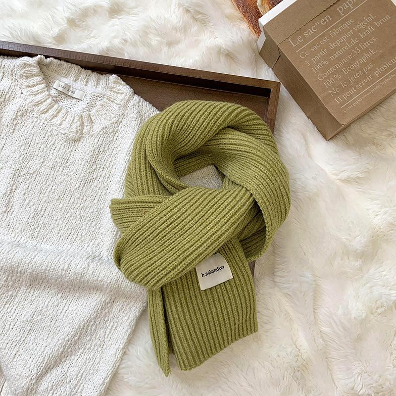 Scarf women's new winter versatile solid color soft waxy knitted wool short scarf warm scarf
