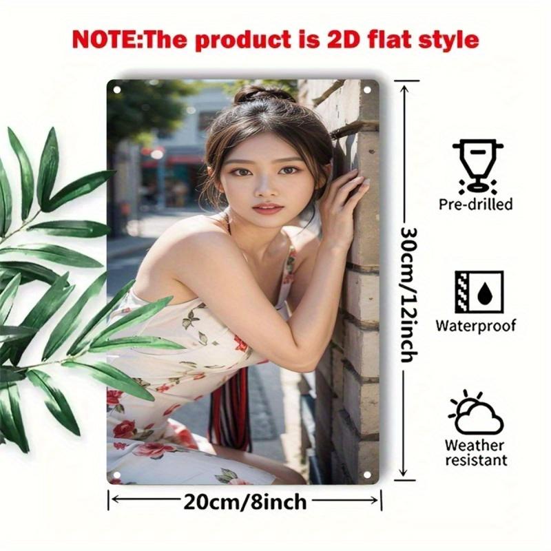 Retro Tin Poster Wall DecorMetal Poster - Korean Drama Inspired Female Portrait - Vintage Brick Wall & White H