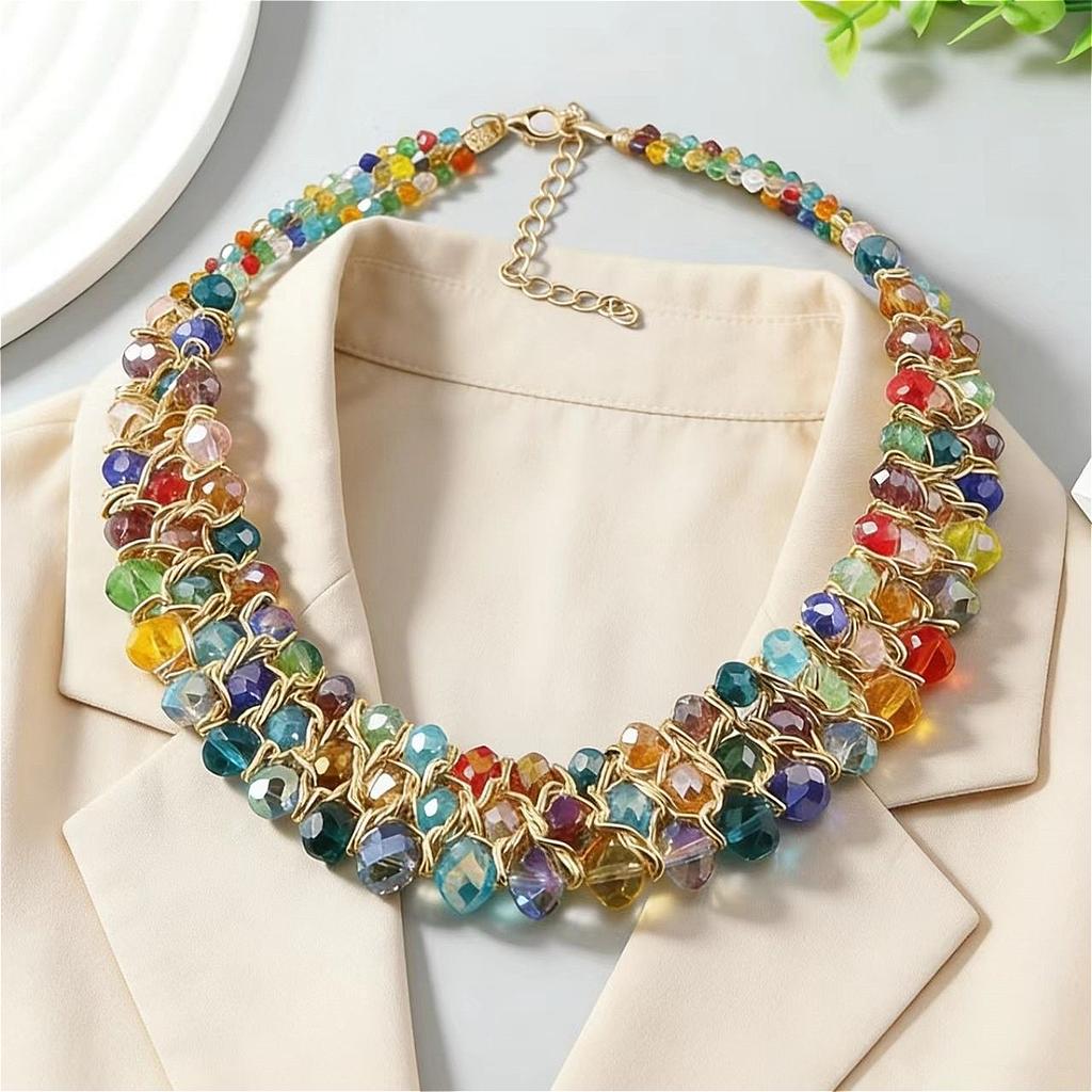 Bohemian Wire Wrapped Multicolor Beaded Choker Necklace for Women's Daily Wear and Festival Party Fashion Jewelry Gift Hot Sale