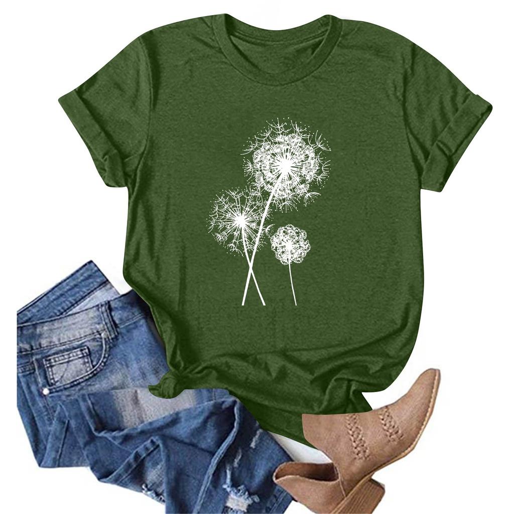 Women's Fashion Printed Round Neck Short Sleeve T-Shirt Pullover Top