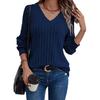 Women Plus Size V Neck Cable Knit Sweater Loose Long Sleeve Casual Pullover