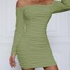 Rochie elegantă de primăvară/toamnă pentru femei, cu un singur umăr, mânecă lungă, mulată pe corp, sexy, stil european/asiatic, wrap