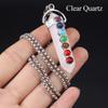 1Pc, Spiritual Healing Crystal Pendant Necklace, Geometric Double-pointed Hexagonal Pyramid Inlaid Seven Chakra Gems Charms Necklaces for Women Men