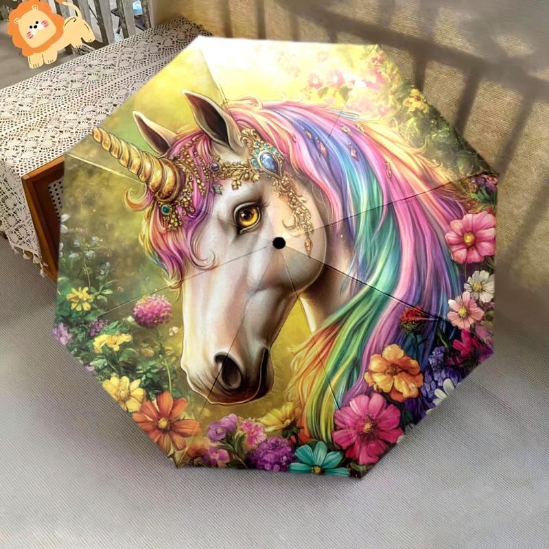 1 PC Automatic Folding Umbrella - Unicorn Fantasy Pattern, Portable & Foldable Design with 8 Ribs, Christmas Birthday Gifts