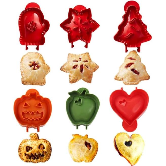 Christmas 6Pcs Mini Pie Molds, Hand Pie Molds, Cute Baking Supplies, Festive Pie Press & Pastry Molds for Holiday Parties & Baking (6)