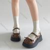 Fashion French Brown Round Head Thick Bottom Lolita Shoes New Spring Shallow Mouth Mary Jane Single Shoes Casual Lace Flat Bottom Loaers