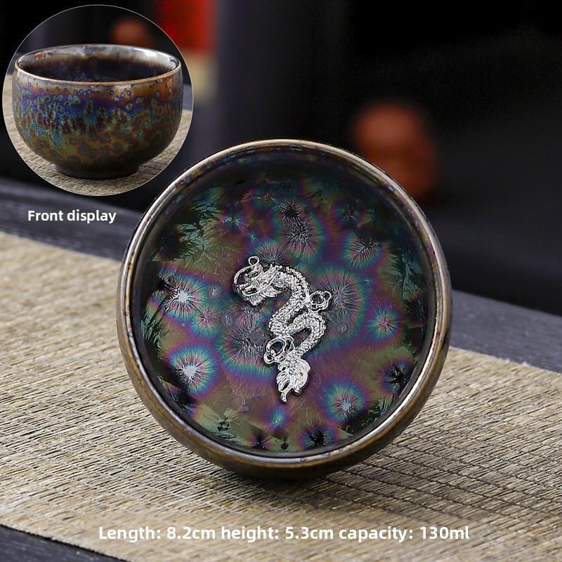 Silver-inlaid Colorful Peacock Gilded Jianzhan Kung Fu Tea Cup Personal Exclusive Master Cup Pure Hand-made Tea Cup