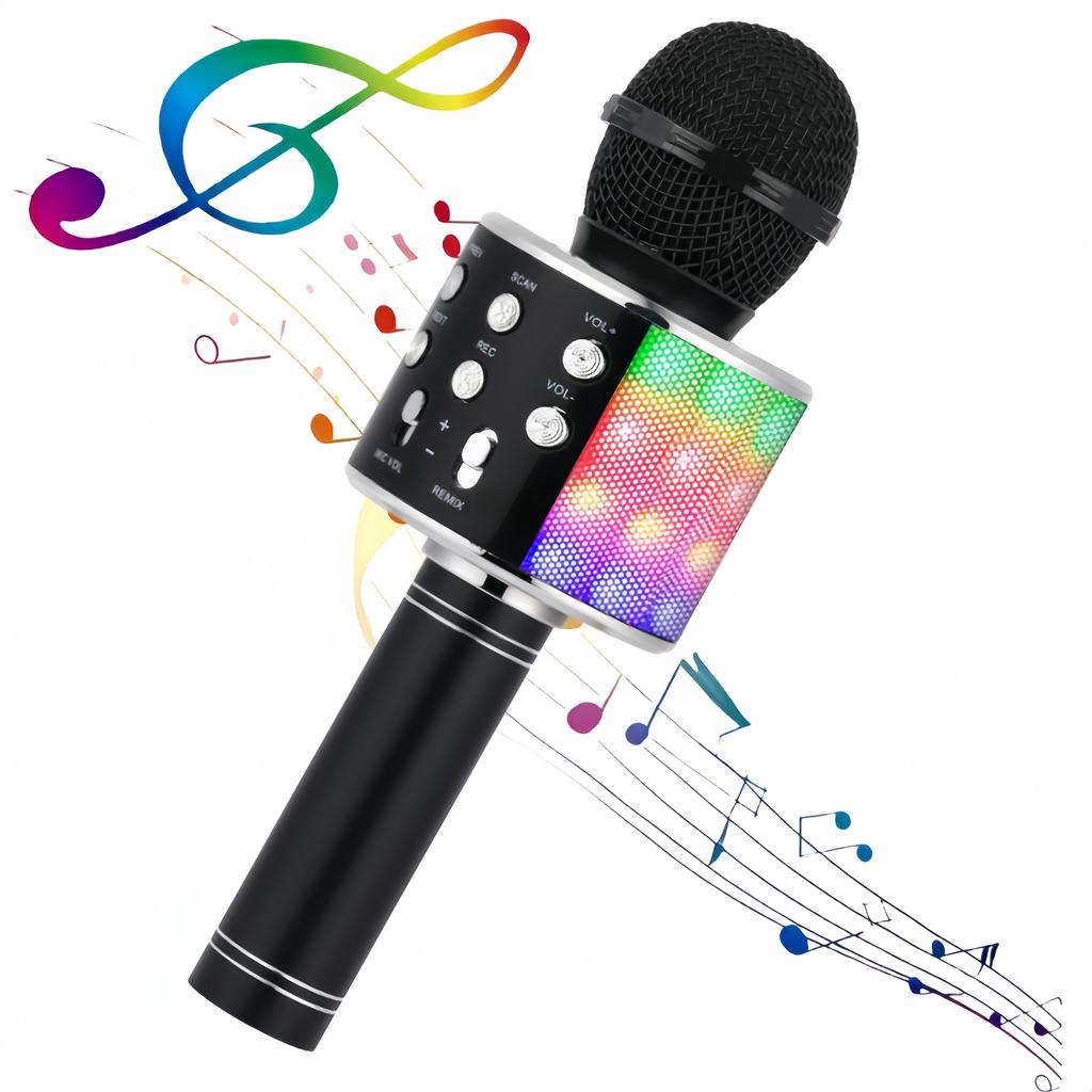 All-in-one Entertainment Microphone Speaker, Karaoke, Music Player, Voice Changer, FM Radio, LED Light Mic for Party Gathering