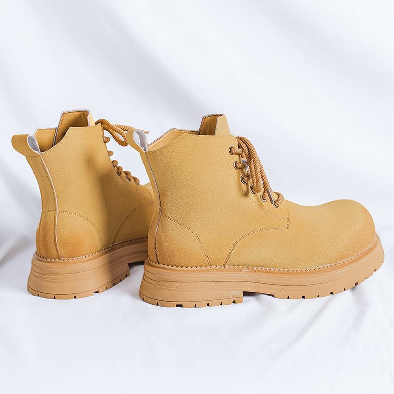 Hight Quality Classic British Street Style Leather Boots For Men Solid Yellow Hombre Daily Casual Dress Height Increasing Shoes
