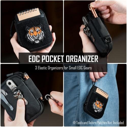 SP1 EDC Pouch, Pocket Organizer, Mighty Pouch for Men, EDC Bag with Patch Area, Small Tool Pouch with D-Ring, Elastic Organizer Utility Pouch for Mult