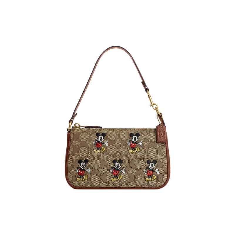 

COACH shoulder bag Disney co-branded Nolita 19 Mickey Mouse print classic presbyopic simple zipper leather with jacquard armpit hand small size червоний