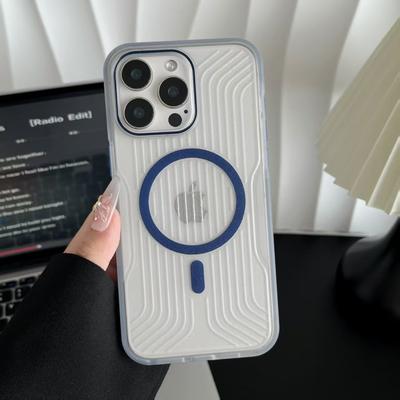 Halbtransparenter gewellter rutschfester Rahmen Metallknopf Magnetische Saug-Handyhülle Geeignet für IPhone16Pro Sturzsicher 15/14