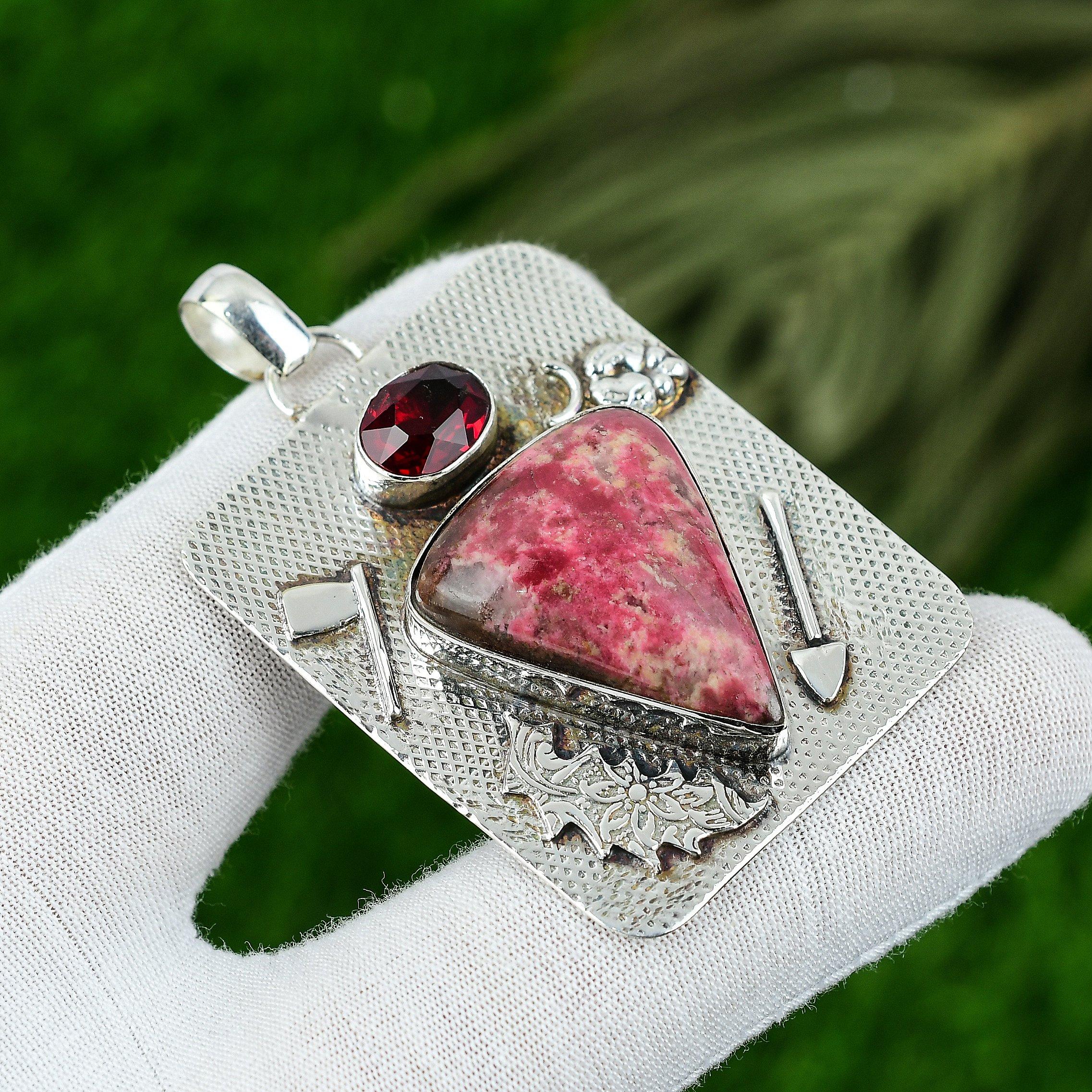 

Wedding Gift For Her 925 Sterling Silver Natural Pink Thulite Gemstone Pendant