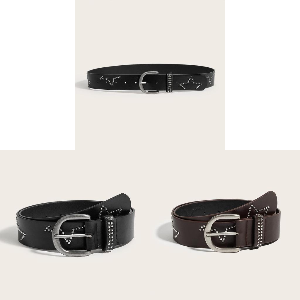 Punk Star Shape Alloy Buckle Pu Leather Belt For Casual Outdoor Wear