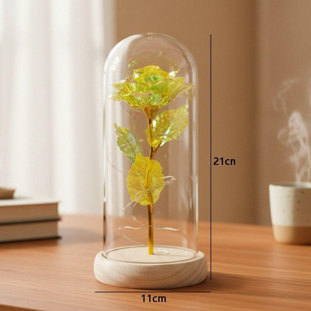 High Quality Wooden Eternal Rose Flower with Transparent Lampshade Exquisite Artificial Flower Simulation Roses Bridesmaid Gifts