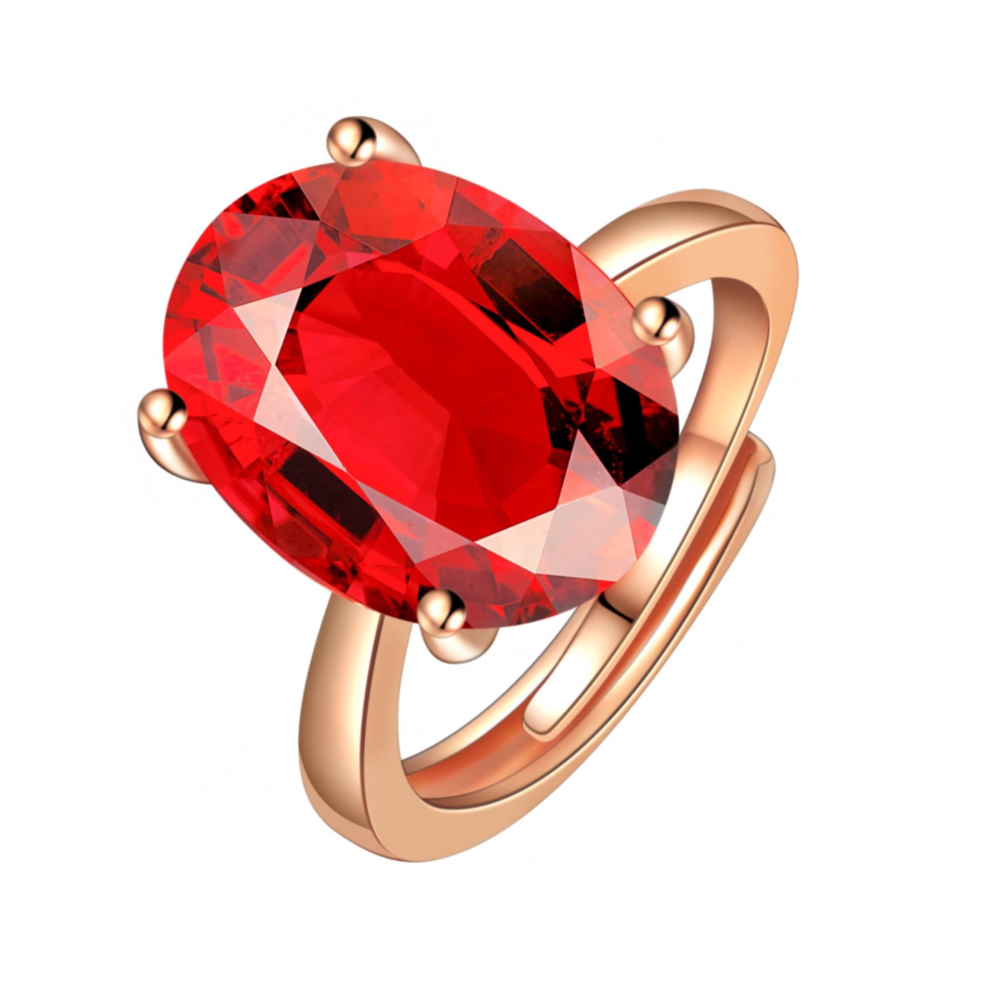 2026 Temperament Sri Lanka Garnet Plated Rose Gold Color Treasure Red Ring Live Women s Fashion Personality Four-claw Ring Resizable