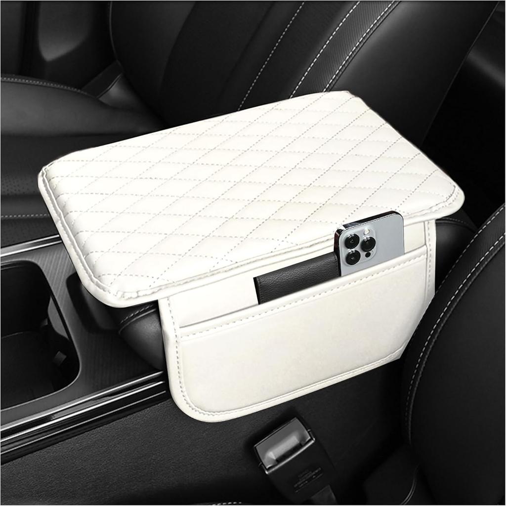 Upgraded Microfiber Leather Car Center Console Armrest Cover Cushion | with 2 Storage Bags Pink Interior Accessory