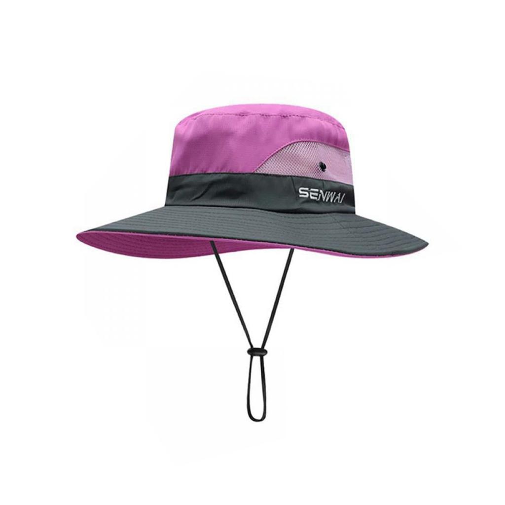 Outdoor Lightweight Bucket Hat with Adjustable Chin Strap Breathable Mesh Panels Wide Brim Sun Protection Hat for Men and Women