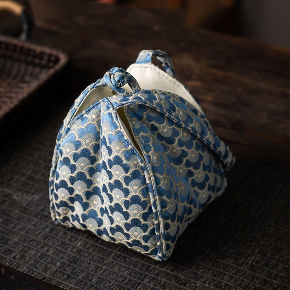 Breakage-proof Teacup Drawstring Cloth Pouch Print Embroidered Handbag Teaware Storage Bag  Purse