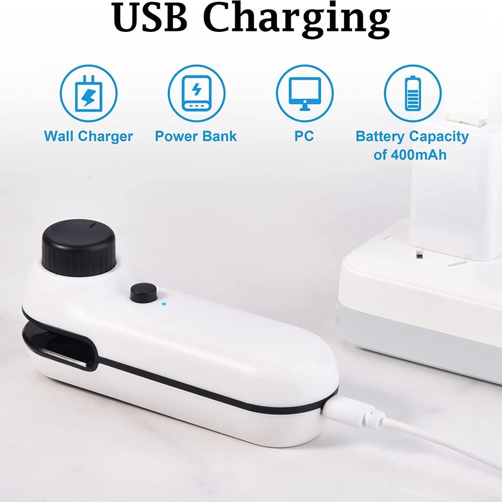 Mini Bag Sealer, Handheld Heat Sealer, Upgraded 2 IN 1 Heat Sealer & Cutter USB Rechargeable, Portable Resealer Machine for Food Snack Storage