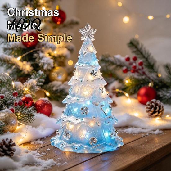 Xmas Gift for Family And Friends Snow Christmas Tree Ornament with LED Light Transparent Ambient Festive Party Supplies Durable Resin Gradient
