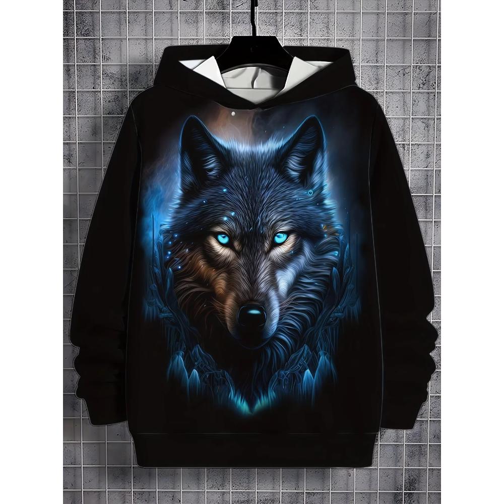 Men's Animal Print Simple Hooded Sweater Comfortable Loose Hoodies Sweatshirts Men’s
