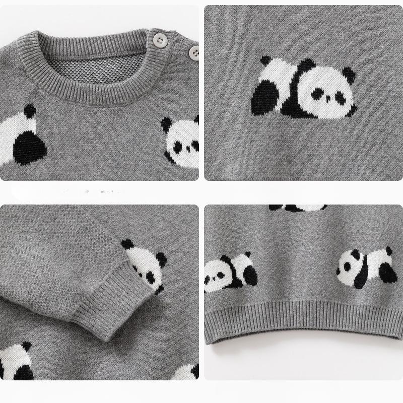 Mädchen Weicher Panda Verdickter Strickpullover Herbst und Winter Kinder Baumwollpullover