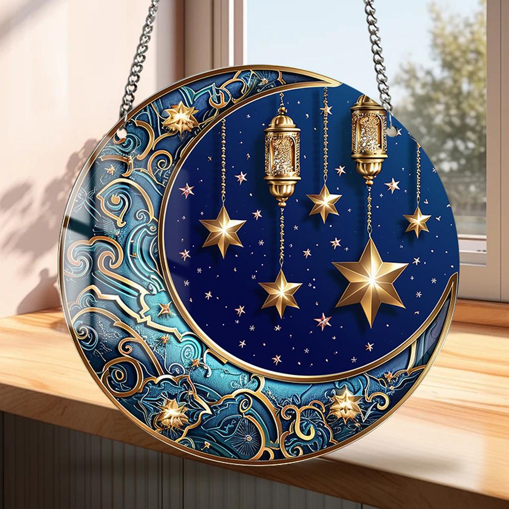 Vintage Acrylics Hanging Pendant with Metal Chain Moon Festival Decoration Easy to Install for Indoor and Outdoor Use