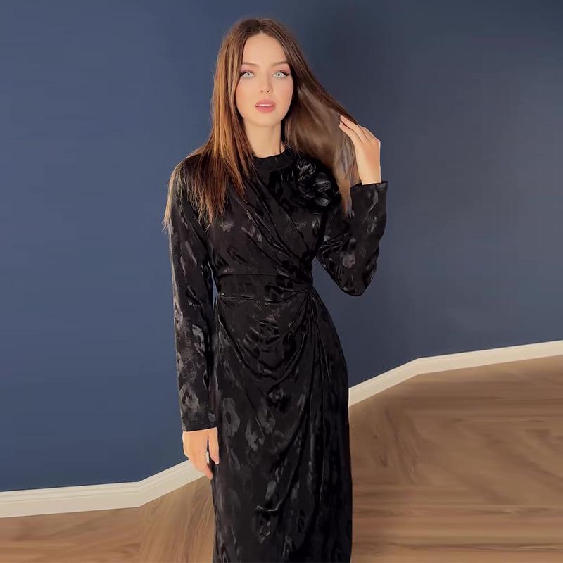 Toamnă 2024 Rochie Elegantă cu Volane în Talie și Mâneci Lungi pentru Femei