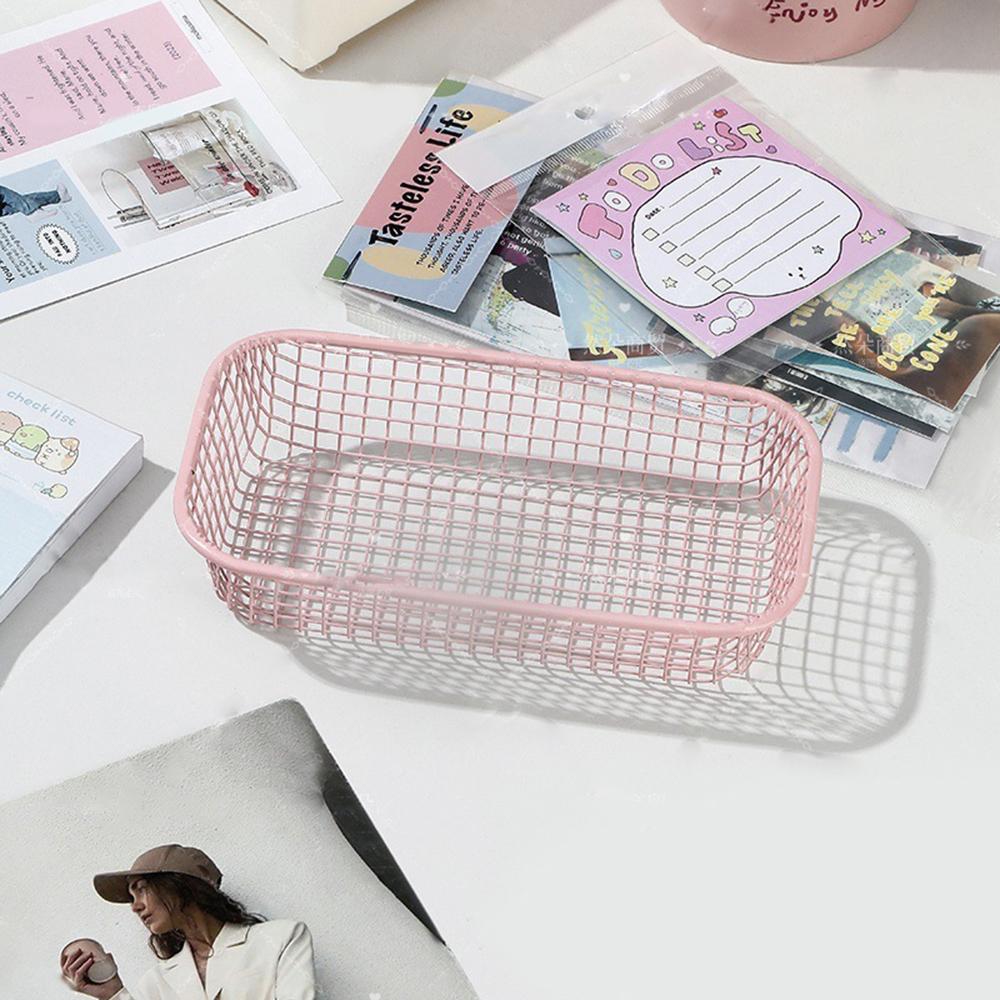 Metal Storage Basket Desktop Sundries Organizer Photocards, Stationerry,Make Up Sorting Holder Office Home Suppliers