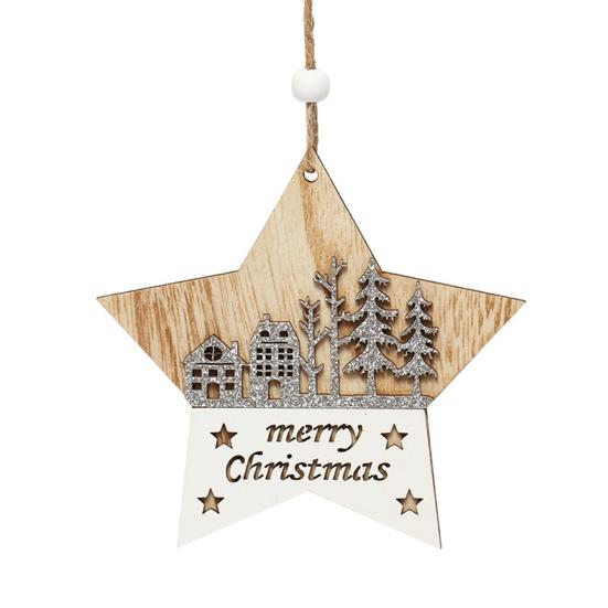 1/4Pcs Wooden Merry Christmas Ornament Farmhouse Rustic Xmas Tree Hanging Double Layer Splicing Love