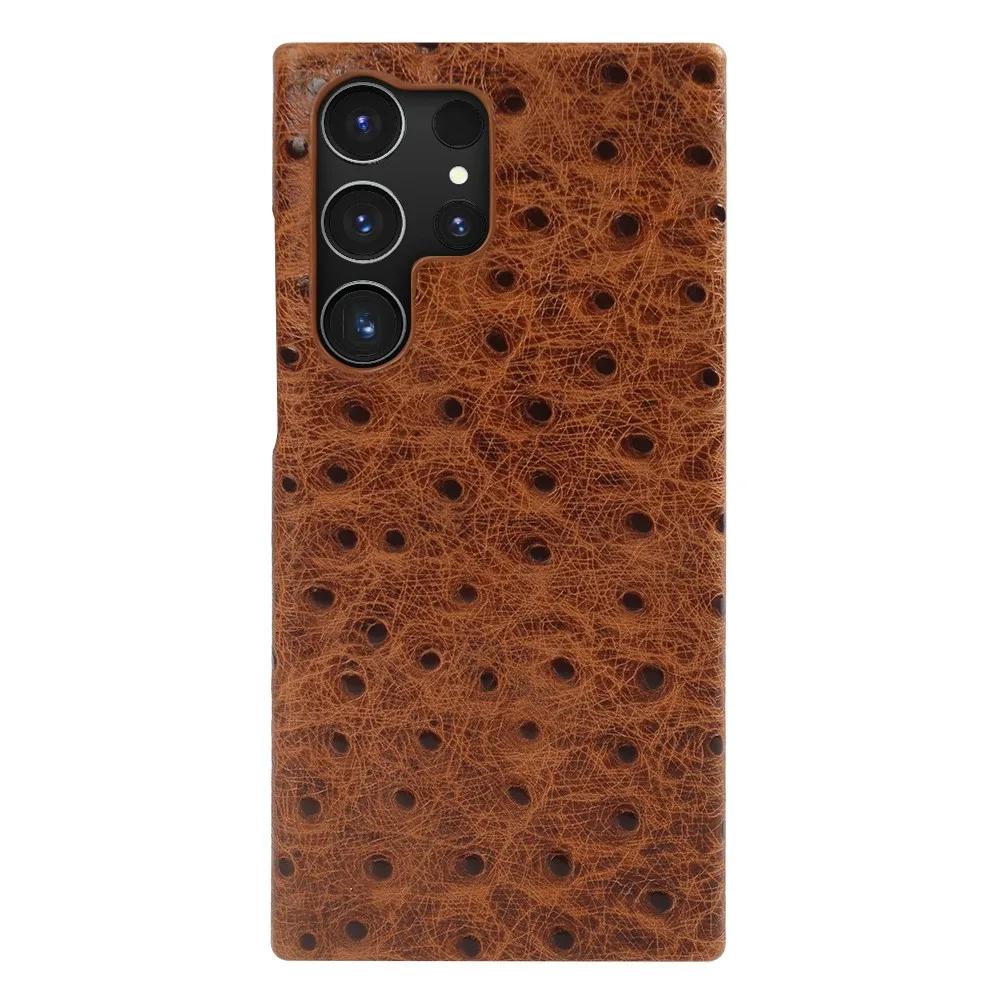 Echtes Straußenleder Case für Samsung Galaxy S23 FE S24 Ultra S22Plus S21FE S20 S23 Rindsleder Rückabdeckung Hülle Schale