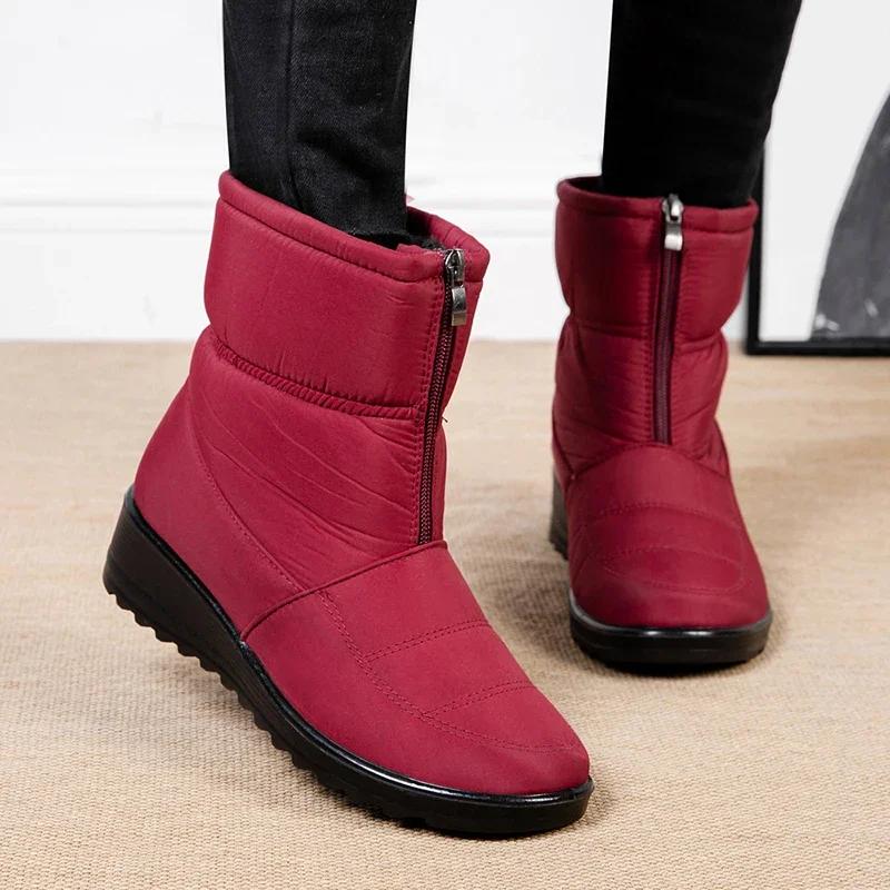 Fashion Non Slip Waterproof Snow Boots Women Thick Warm Long Plush Ankle Boots Women Front Zipper Cotton Padded Shoes Woman Plus Size 44