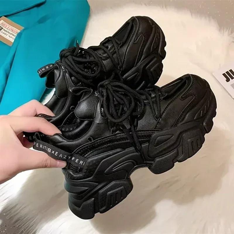 Fashion New Chunky Women's Sneakers Internal Increase Leather Casual White Ladies Shoes Trainer Platform Sneaker Womens Zapatillas Mujer