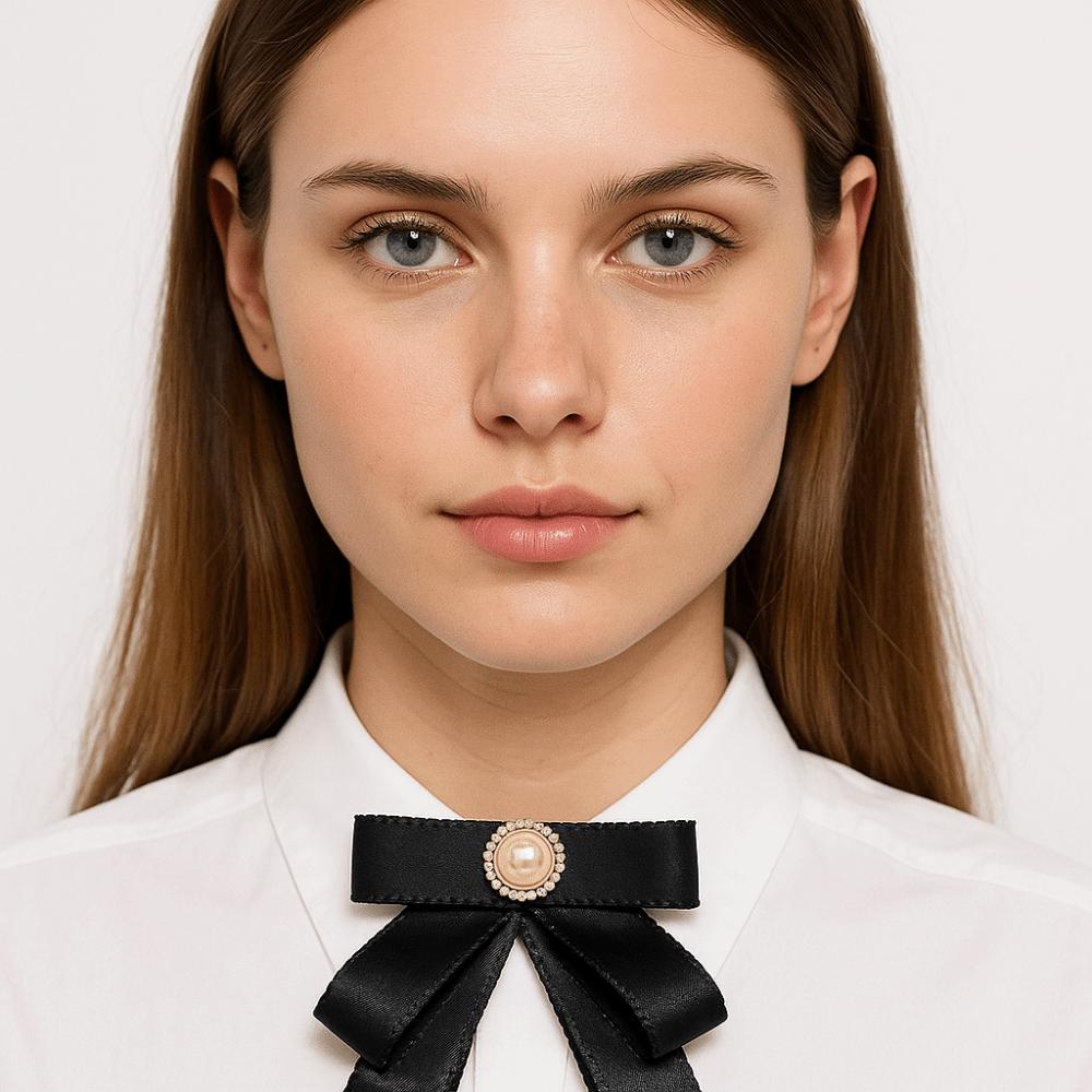 Pearl Black Ribbon Pin Solid Color Funerals Memorial Pin Simple Black Bow Necktie  Girl