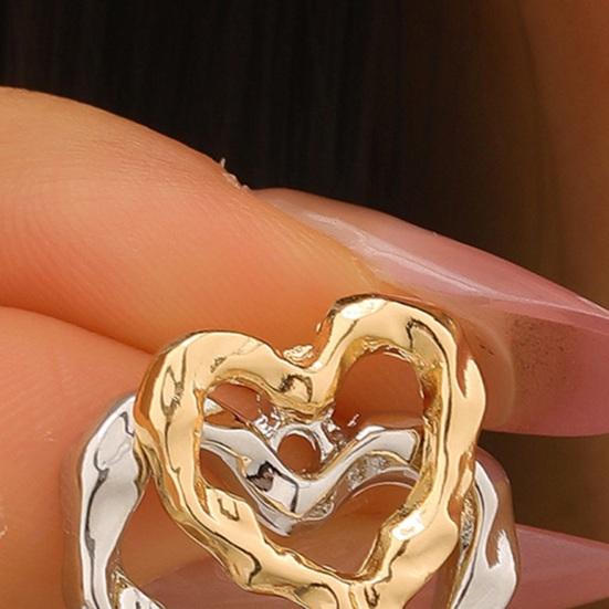 1 Pair Women Earrings Double-Layer Design Heart Irregular Shape Stud Earrings Scratch-Resistant Two-tone Earrings Jewelry Gift