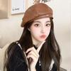 Pu Leather Hat for Women Autumn and Winter Beret British Retro Painter Hat Showing Face Small Literary and Versatile Octagonal Hat Pumpkin Hat Hat