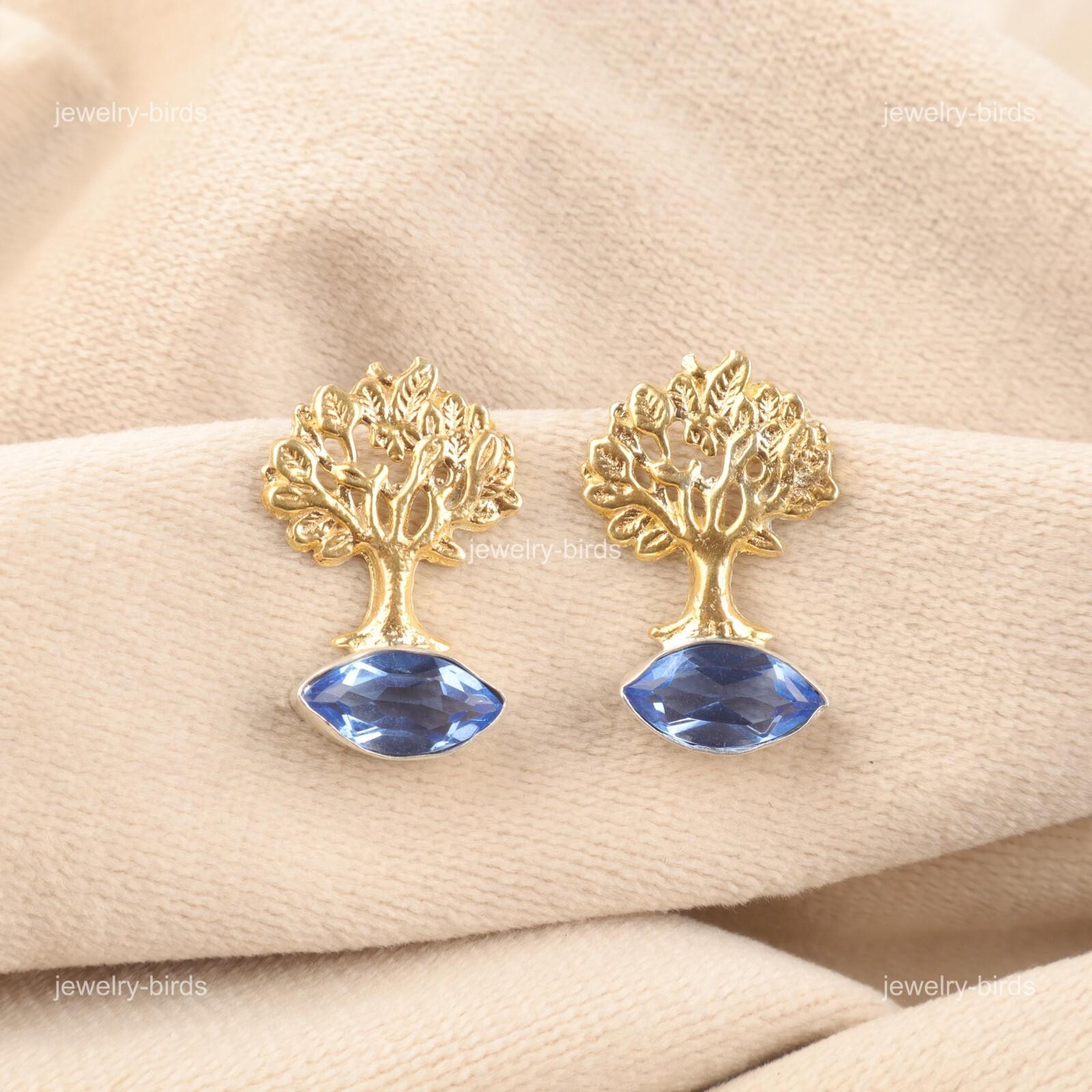 

День матери Сделка Камень Танзанит Стерлинговое серебро Подарок для жены Серьги-пусеты Ювелирные изделия EE-144-5